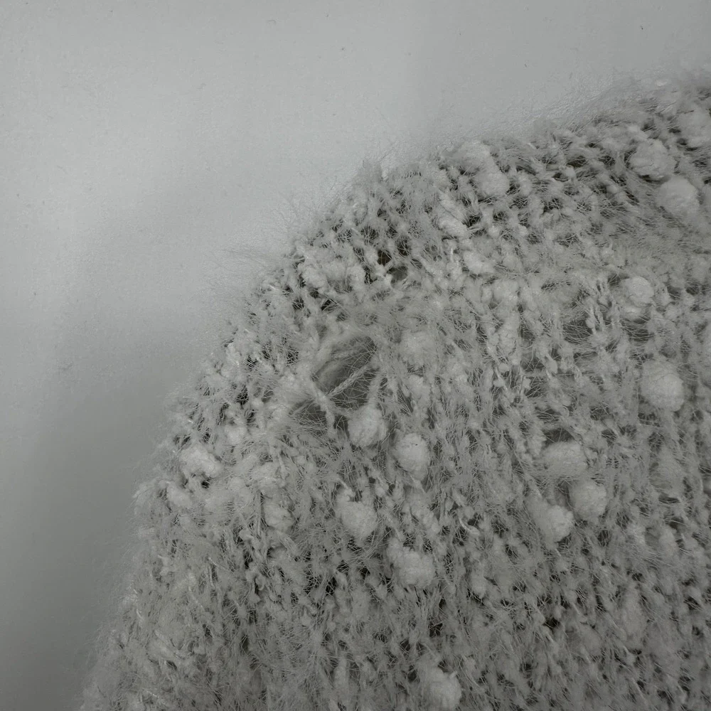 POL Womens Light Grey White Popcorn Eyelash Knit V-Neck‎ Oversized Sweater Large
